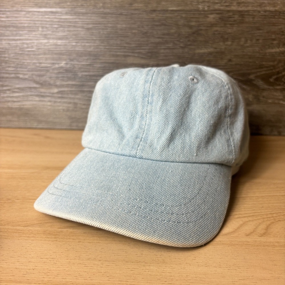 Denim Hat Cap Strap Back Blue Light Wash Adjustable Mens